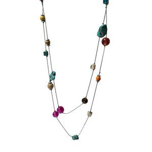 Boho Chic Colorful Beaded Necklace Turquoise Glass Acrylic Beads Fashion Jewelry